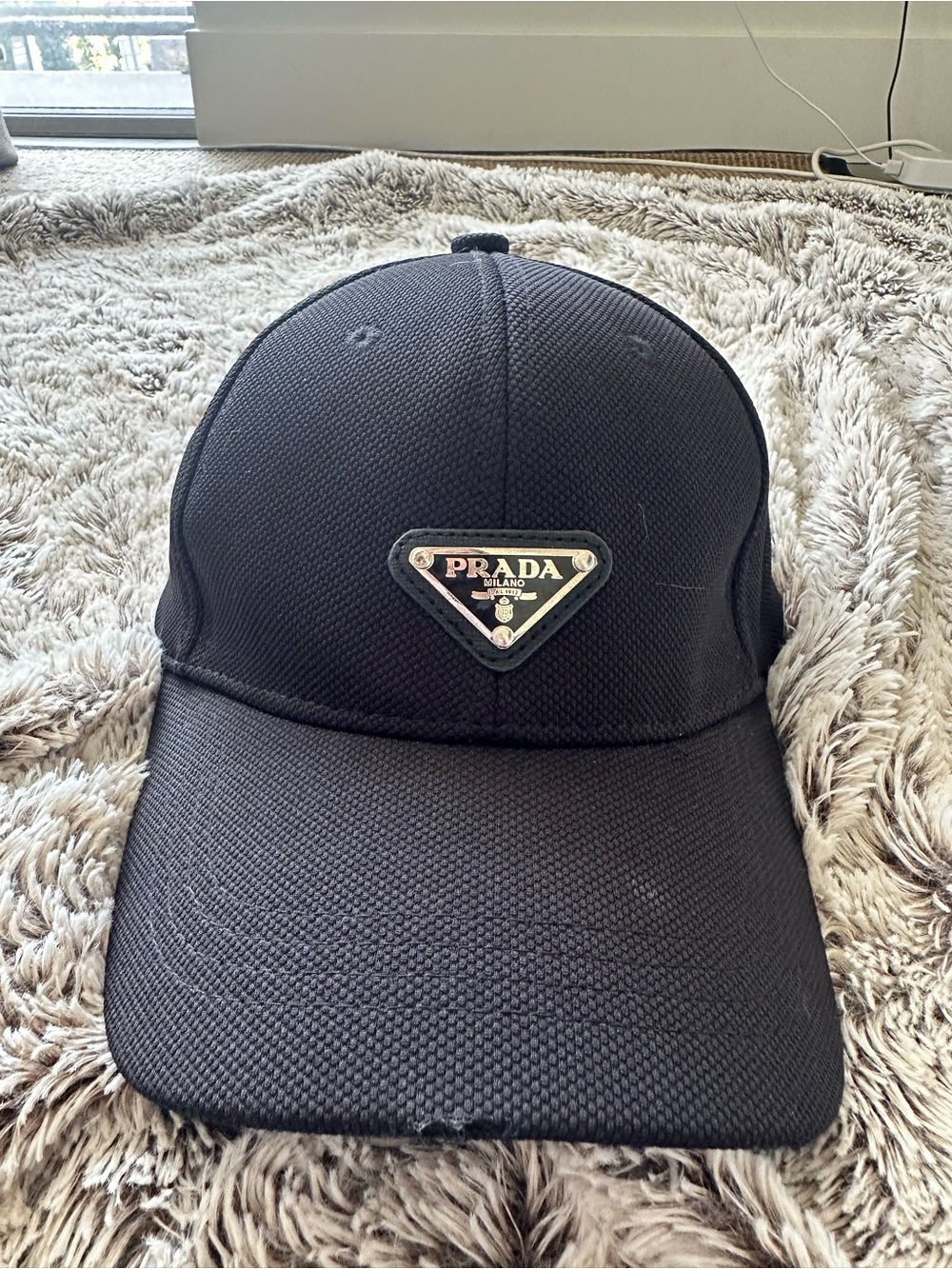 Prada Black Logo Triangle Cap